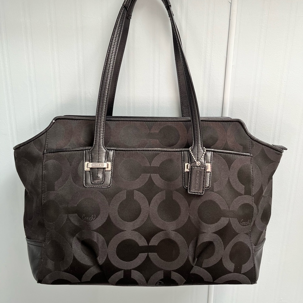 Coach Black Monogram Tote Bag with Silver Hardware